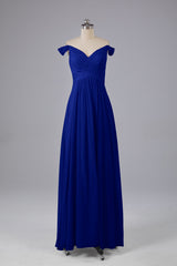 Elegante chiffon van de schouder open achteren lange bruidsmeisjekleding