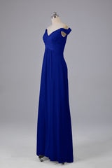 Elegante chiffon van de schouder open achteren lange bruidsmeisjekleding