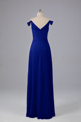 Elegante chiffon van de schouder open achteren lange bruidsmeisjekleding