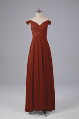 Elegante chiffon van de schouder open achteren lange bruidsmeisjekleding