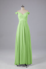 Elegante chiffon van de schouder open achteren lange bruidsmeisjekleding