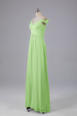 Elegante chiffon van de schouder open achteren lange bruidsmeisjekleding
