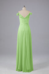Elegante chiffon van de schouder open achteren lange bruidsmeisjekleding