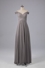 Elegante chiffon van de schouder open achteren lange bruidsmeisjekleding