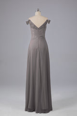 Elegante chiffon van de schouder open achteren lange bruidsmeisjekleding