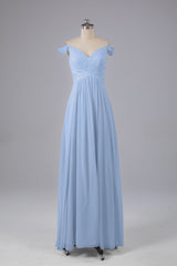 Elegante chiffon van de schouder open achteren lange bruidsmeisjekleding