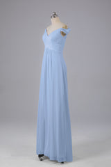 Elegante chiffon van de schouder open achteren lange bruidsmeisjekleding