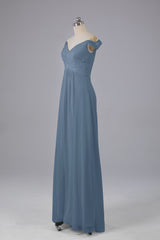 Elegante chiffon van de schouder open achteren lange bruidsmeisjekleding