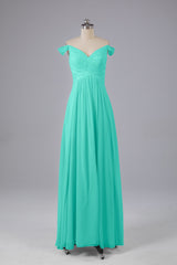 Elegante chiffon van de schouder open achteren lange bruidsmeisjekleding
