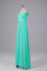 Elegante chiffon van de schouder open achteren lange bruidsmeisjekleding