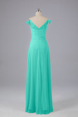 Elegante chiffon van de schouder open achteren lange bruidsmeisjekleding