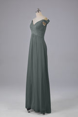 Elegante chiffon van de schouder open achteren lange bruidsmeisjekleding
