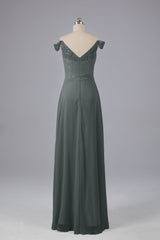 Elegante chiffon van de schouder open achteren lange bruidsmeisjekleding