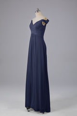Elegante chiffon van de schouder open achteren lange bruidsmeisjekleding