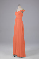 Elegante chiffon van de schouder open achteren lange bruidsmeisjekleding