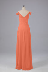 Elegante chiffon van de schouder open achteren lange bruidsmeisjekleding