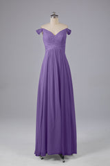 Elegante chiffon van de schouder open achteren lange bruidsmeisjekleding