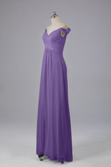 Elegante chiffon van de schouder open achteren lange bruidsmeisjekleding
