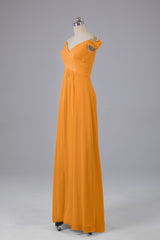 Elegante chiffon van de schouder open achteren lange bruidsmeisjekleding