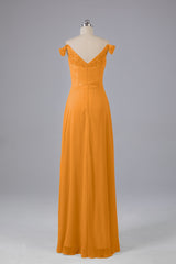 Elegante chiffon van de schouder open achteren lange bruidsmeisjekleding