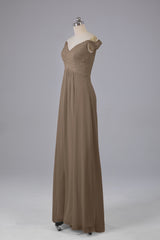Elegante chiffon van de schouder open achteren lange bruidsmeisjekleding