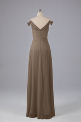 Elegante chiffon van de schouder open achteren lange bruidsmeisjekleding