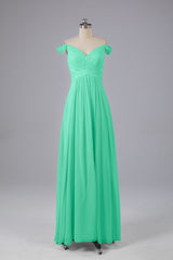 Elegante chiffon van de schouder open achteren lange bruidsmeisjekleding