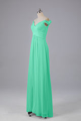Elegante chiffon van de schouder open achteren lange bruidsmeisjekleding