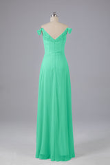 Elegante chiffon van de schouder open achteren lange bruidsmeisjekleding