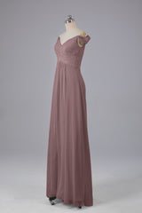 Elegante chiffon van de schouder open achteren lange bruidsmeisjekleding