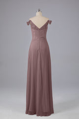 Elegante chiffon van de schouder open achteren lange bruidsmeisjekleding