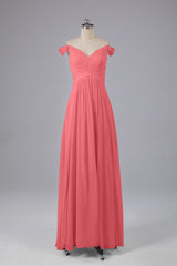 Elegante chiffon van de schouder open achteren lange bruidsmeisjekleding