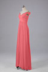 Elegante chiffon van de schouder open achteren lange bruidsmeisjekleding