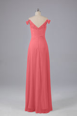 Elegante chiffon van de schouder open achteren lange bruidsmeisjekleding