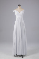 Elegante chiffon van de schouder open achteren lange bruidsmeisjekleding
