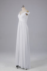 Elegante chiffon van de schouder open achteren lange bruidsmeisjekleding