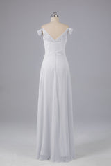 Elegante chiffon van de schouder open achteren lange bruidsmeisjekleding