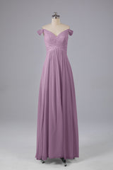 Elegante chiffon van de schouder open achteren lange bruidsmeisjekleding