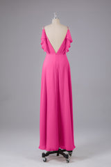 Elegante chiffon-riemen V-back lange bruidsmeisje jurken