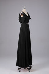 Elegante chiffon-riemen V-back lange bruidsmeisje jurken