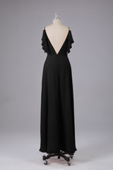 Elegante chiffon-riemen V-back lange bruidsmeisje jurken