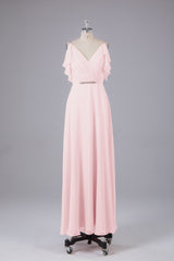 Elegante chiffon-riemen V-back lange bruidsmeisje jurken