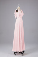 Elegante chiffon-riemen V-back lange bruidsmeisje jurken