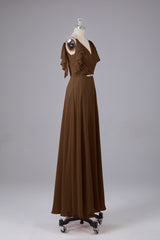 Elegante chiffon-riemen V-back lange bruidsmeisje jurken