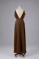 Elegante chiffon-riemen V-back lange bruidsmeisje jurken