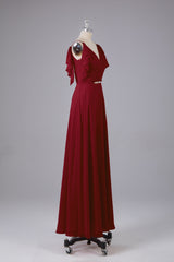 Elegante chiffon-riemen V-back lange bruidsmeisje jurken