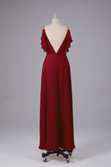 Elegante chiffon-riemen V-back lange bruidsmeisje jurken