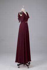 Elegante chiffon-riemen V-back lange bruidsmeisje jurken