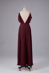 Elegante chiffon-riemen V-back lange bruidsmeisje jurken
