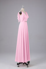 Elegante chiffon-riemen V-back lange bruidsmeisje jurken